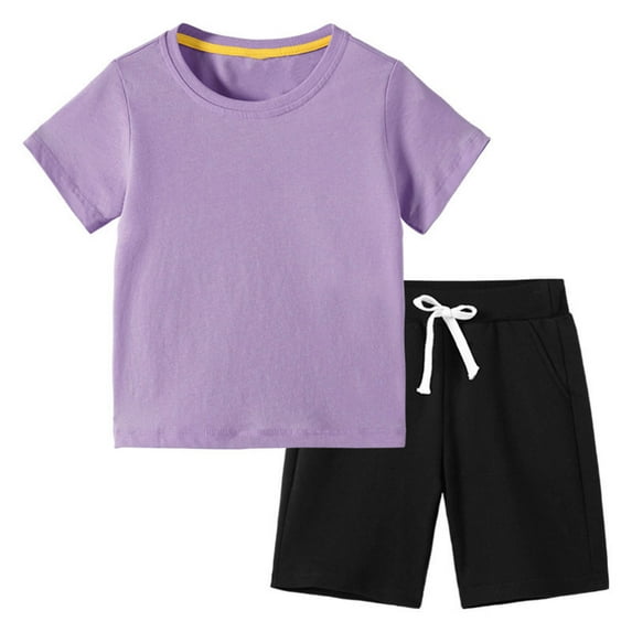 DAETIROS Boys Outfit Sets Casual Cotton Solid Top and Drawstring Shorts Boys Summer Clothes Set Purple Size 3 T