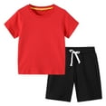 thumbnail image 1 of DAETIROS Boys Outfit Sets Casual Cotton Solid Top and Drawstring Shorts Boys Summer Clothes Set Red Size 18M-12, 1 of 4