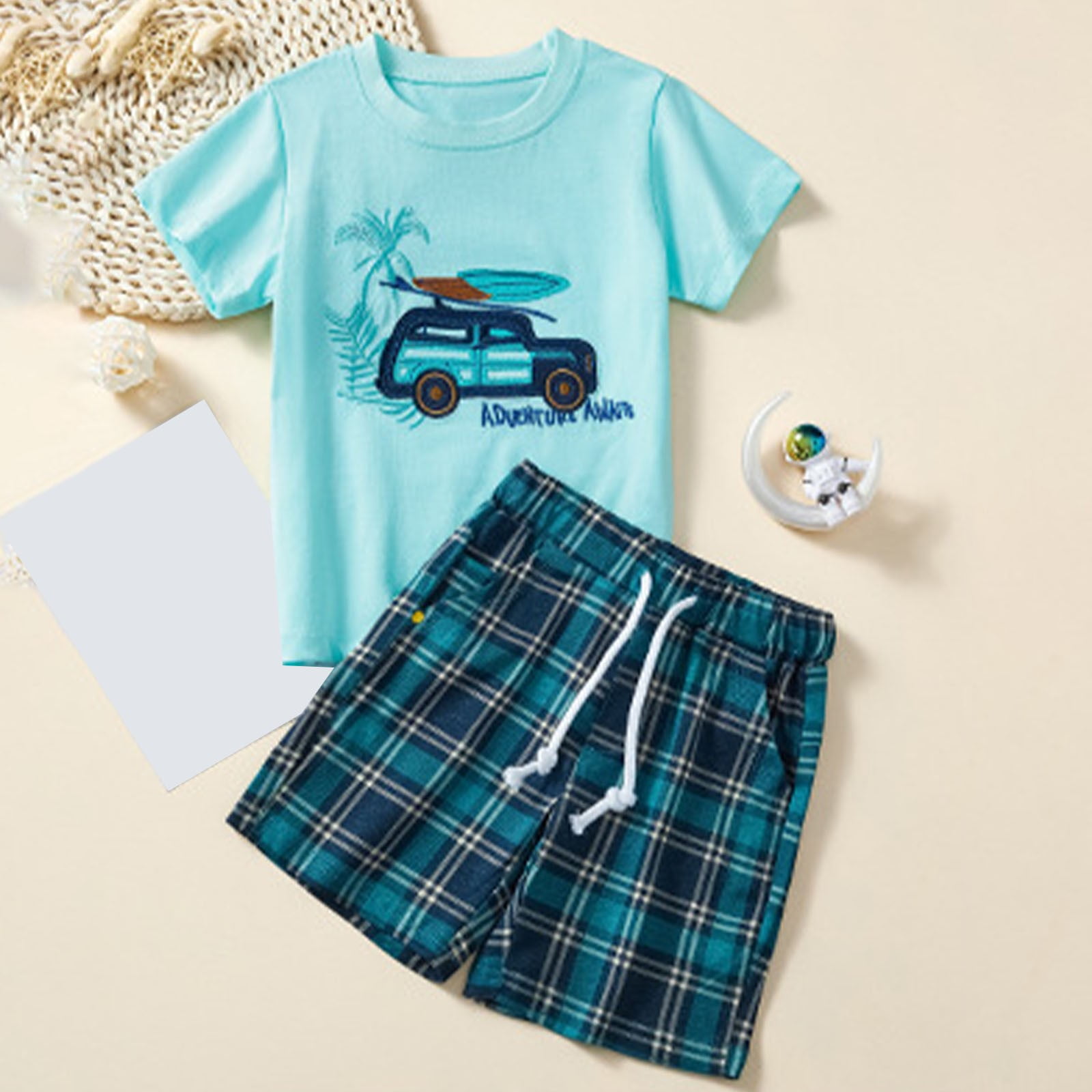 Boys Denim Look 3-Piece Set – Yellow Tee, Vest & Shorts Outfit main image 0