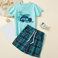 thumbnail image 1 of DAETIROS Boys Outfit Sets-Comfy Cotton Graphic Fashion Short Sleeve Shirt and Plaid Shorts Boys Summer Clothes Light Blue Size 3-4T, 1 of 8