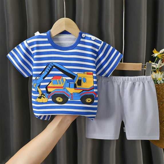 DAETIROS Boys Outfit Sets-Comfy Cotton Striped Short Sleeve T-Shirt and Shorts Boys Summer Clothes Multicolor Size 7-8 Years