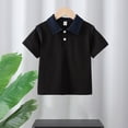 thumbnail image 1 of DAETIROS Boys Short Sleeve 100% Cotton Contrast Collar Polo Shirt Youth Black Top T-Shirt 2-14 Years School Uniform Casual,Size 4-5 T, 1 of 6