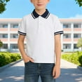 thumbnail image 1 of DAETIROS Boys Short Sleeve Polo Shirt 100% Cotton Contrast Striped Collar School Uniform Dark Blue,Size 9 T, 1 of 4