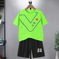 thumbnail image 1 of DAETIROS Boys Sports Outfit Sets-Casual Soft Relaxed Short Sleeve T-Shirt and Shorts Boys Summer Clothes Green Size 11-12 Years, 1 of 3