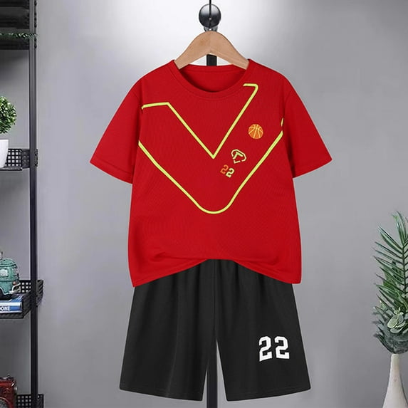 DAETIROS Boys Sports Outfit Sets-Casual Soft Relaxed Short Sleeve T-Shirt and Shorts Boys Summer Clothes Red Size 11-12 Years