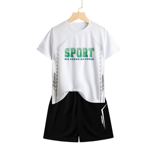 DAETIROS Boys Sports Outfit Sets-Casual Soft Relaxed Short Sleeve T-Shirt and Shorts Boys Summer Clothes White Size 7-8 Years