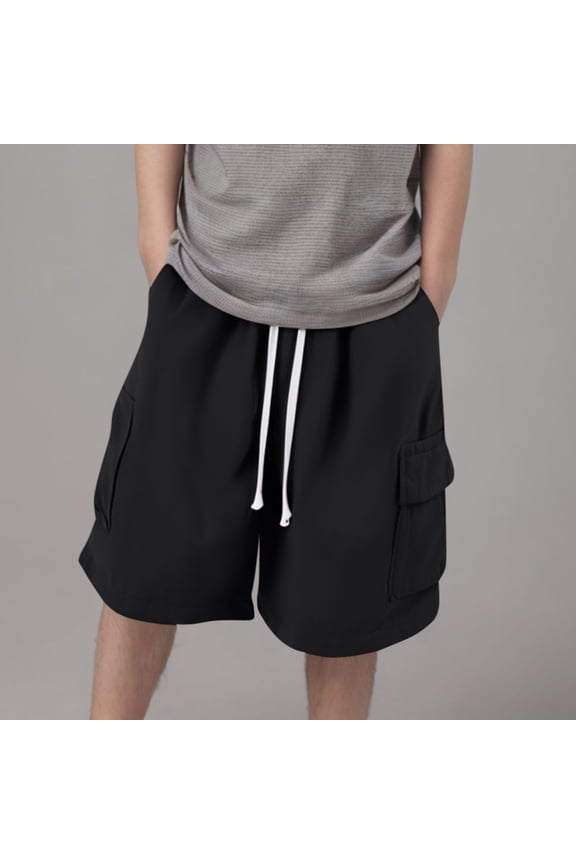 Boys and Big Boys Cargo Shorts, Drawstring Fashion Cute Summer Casual Boys Lounge Shorts Black Size 8-17 Years