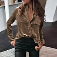 thumbnail image 1 of Fnooota Button Down Shirts for Women, Casual Long Sleeve Solid Color Fall Tops Brown Size S, 1 of 5