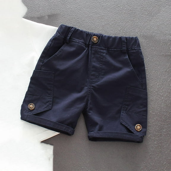 DAETIROS Casual Shorts for Boys,Solid Cotton Fashion Elastic Boys Summer Shorts Navy Size 5 Years