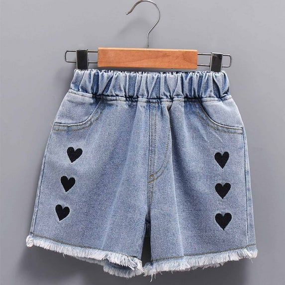 Vunhao Denim Short for Girls, Girls Casual Shorts Girl Shorts Clearance Sleeveless Printed Girls Shorts Blue Size 12-13 T