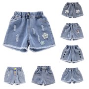 VUNHAO DAETIROS Denim Short for Girls, Girls Casual Shorts Sleeveless Printed Girl Shorts Clearance Girls Shorts Blue Size 10-11 T