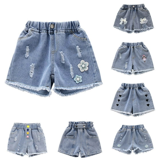Vunhao Denim Short for Girls, Girls Casual Shorts Sleeveless Printed Girl Shorts Clearance Girls Shorts Blue Size 10-11 T