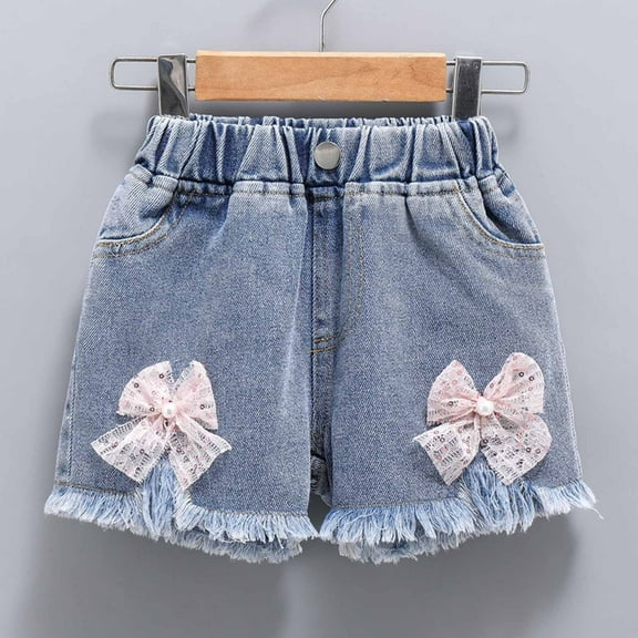 DAETIROS Denim Short for Girls, Printed Sleeveless Girls Casual Shorts Girl Shorts Girls Shorts Pink Size 10-11 T