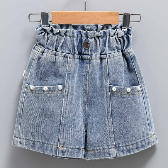 DAETIROS Denim Short for Girls,Casual Sleeveless Girls Ripped Shorts Blue Size 8-9 T