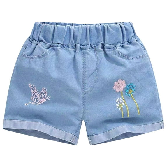 DAETIROS Denim Shorts for Girls, Cute Casual Graphic Fashion Cotton Summer Pull-On Lounge Shorts Blue Size 10-11 Years