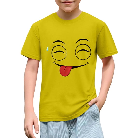 DAETIROS Funny Boys Emoji T-Shirt 100% Cotton Soft Kids Graphic Tee Short Sleeve Crewneck Top Yellow 4-10 Years,Size 3 T