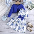 thumbnail image 1 of DAETIROS Girls' 2-Piece Floral Dress and Ruffled Cardigan Set Boutique Style Matching Outfit for Easter Birthday Party Blue Size 100-150,Size 3-4T, 1 of 5