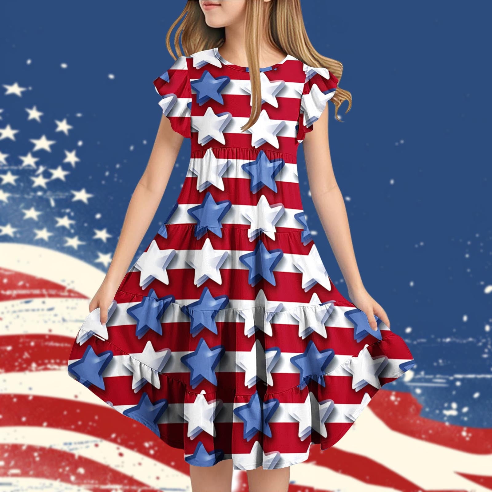DAETIROS Girls 4th of July Dress,Independence Day American Flag Round ...