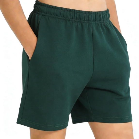 DAETIROS Girls Athletic Shorts with Pockets Quick Dry Breathable Lightweight Solid Casual Elastic Waist PE School Summer Dark Green Size 8-16,Size 14-15T