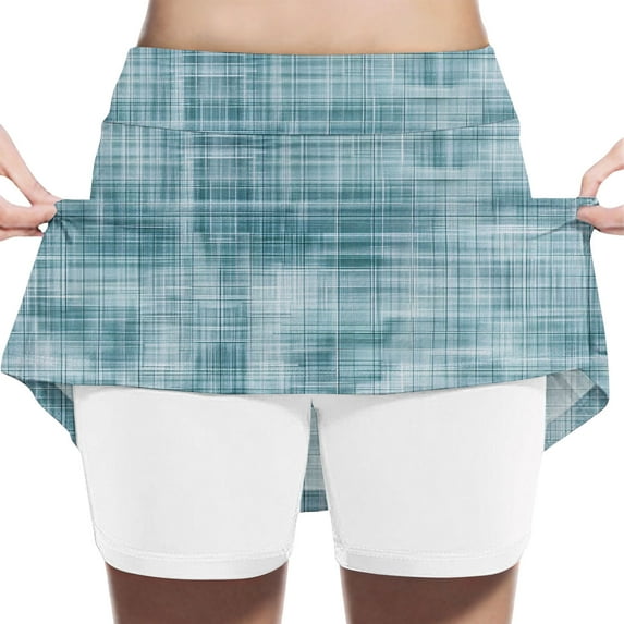 DAETIROS Girls Athletic Skort for Play & School, Light Blue Plaid Skort with Elastic Waist & Built-In Shorts, Soft Stretch Casual Skirt Kids 4-13 Years,Size 5 T