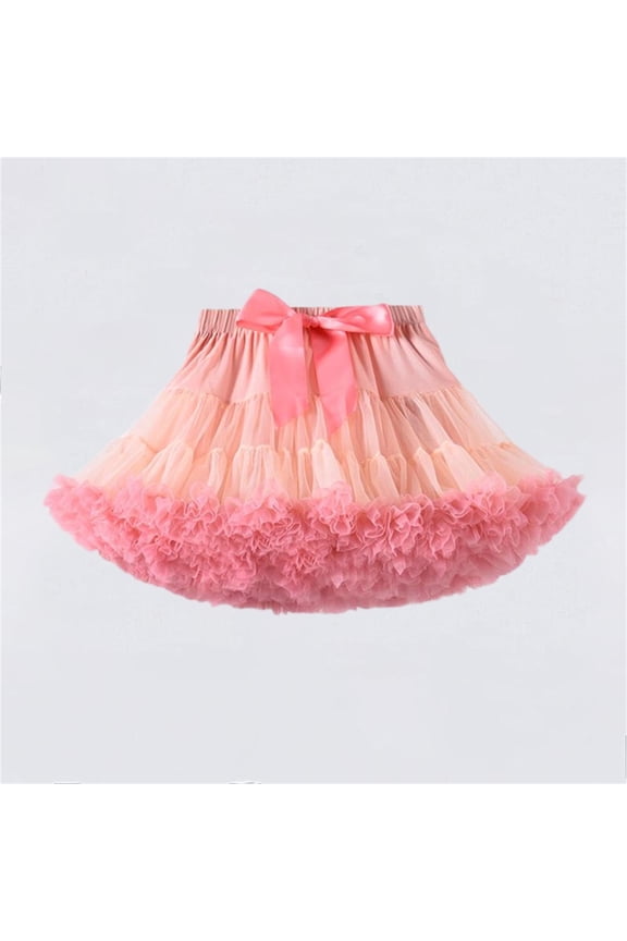 Girls Ballet Tutu Skirt Fluffy Tulle Party Skirt with Bow, Elastic Waist Dress Up Skirt for Kids Kids in Watermelon Red,Size 3-4 T