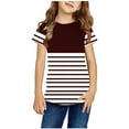 thumbnail image 1 of DAETIROS Girls Color block Striped Shirt, Beach Graphic Tee Short Sleeve Crew Neck Color Block Red Size 3-4 T, 1 of 1