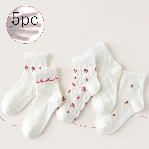 DAETIROS Girls Cotton Crew Socks 5 Pack Soft Breathable Summer Ruffle Mid-Calf Kids Socks,for Daily Wear Back to School