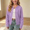 thumbnail image 1 of DAETIROS Girls Cotton Knit Cardigan Button Front Crew Neck Long Sleeve Solid Basic School Uniform Sweater, 1 of 9