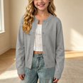 thumbnail image 1 of DAETIROS Girls Cotton Knit Cardigan Button Front Crew Neck Long Sleeve Solid Basic School Uniform Sweater, 1 of 8