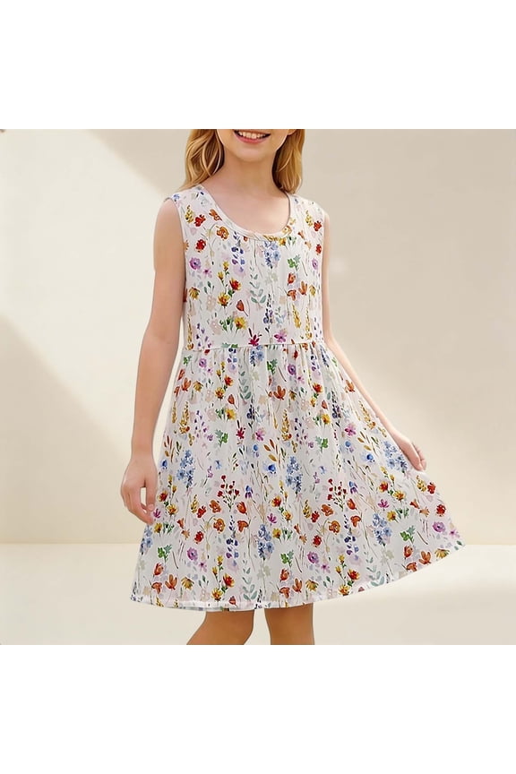 Girls Cotton Sleeveless Floral A-Line Sundress - Casual Summer Dress for Kids & Kids 1-11 Years,Size 1 Tear