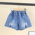 thumbnail image 1 of DAETIROS Girls Dark Wash High Rise Denim Shorts with Cherry Embroidery Side Slit Elastic Pull-On Shorts for Kids Little Kids 2-7 Years with Pockets,Size 3-4 T, 1 of 5