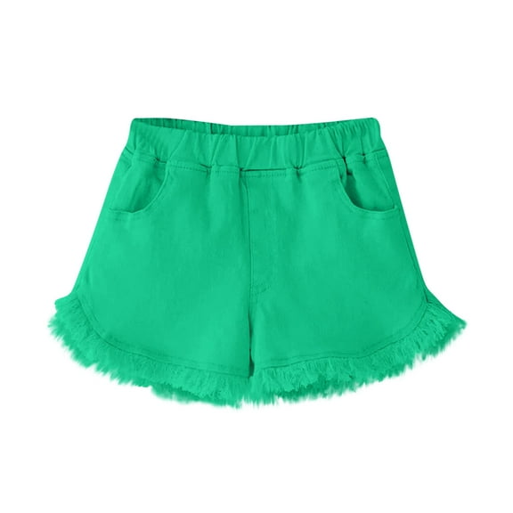 DAETIROS Girls Denim Shorts,Casual Elastic Fashion Solid Girls Summer Shorts Green Size 6 Years