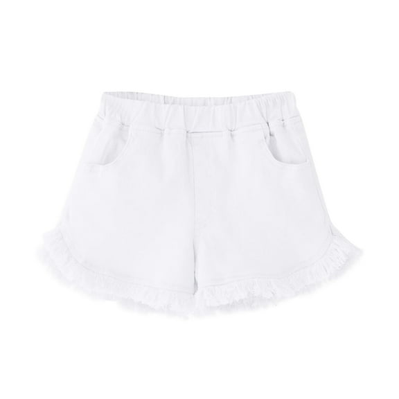 DAETIROS Girls Denim Shorts,Fashion Solid Casual Elastic Girls Summer Shorts on Clearance White Size 6 Years