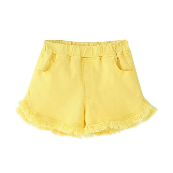 DAETIROS Girls Denim Shorts,Solid Fashion Elastic Casual Girls Summer Shorts Yellow Size 6 Years
