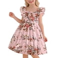 thumbnail image 1 of DAETIROS Girls Floral Ruffle Dress Square Neck Flutter Sleeve Soft Stretchy High Waist Tiered Summer Birthday Party Pink Sizes 4-12 Years,Size 9-10 T, 1 of 7