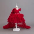 thumbnail image 1 of DAETIROS Girls Formal Flower Girl Dress One Shoulder Princess Party Dress with Sparkly Tulle & Ruffled Train for Kids, Wine,Size 5-6T, 1 of 5