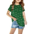 thumbnail image 1 of DAETIROS Girls Heart Print T-shirt, Heart Printed Short Sleeve Holiday Crew Neck Graphic Tee Green Size 5-6T, 1 of 1