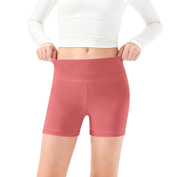 DAETIROS Girls High Waisted Bike Shorts Nylon Spandex 4-Way Stretch Soft Compression Dance Athletic Shorts Solid Watermelon Red 1 Pack,Size 13-14 T