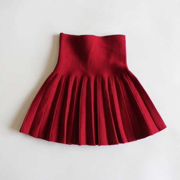 DAETIROS Girls High Waisted Pleated Skirt - Wine Red Classic Cotton School Skirt, A-Line Mini Skirt with Elastic Waist for Kids & Teens,Size 13-14T