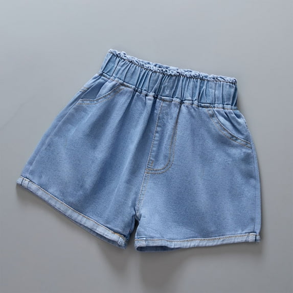 DAETIROS Girls Jeans Shorts, Casual Cute Summer Cotton Fashion Pull-On Lounge Shorts Blue Size 3-11 Years