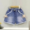 thumbnail image 1 of DAETIROS Girls Jeans Shorts with Pockets,Casual Summer Fashion Elastic Waist Girls Denim Shorts Blue Size 6 Years, 1 of 3