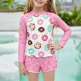 thumbnail image 1 of DAETIROS Girls Long Sleeve Rash Guard Swimsuit Set UPF 50 Sun Protection 2 Piece with Shorts, Cute Donut Print Pink Swimwear for Tweens 8-15 Years,Size 12-13T, 1 of 6