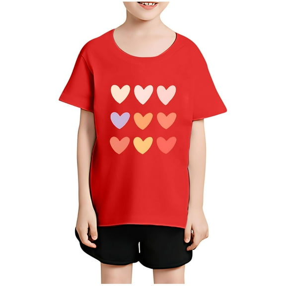 DAETIROS Girls Love T-Shirt, Cute Short Sleeve Crew Neck Comfy Casual Soft Girls Summer Tee Red Size 10 T