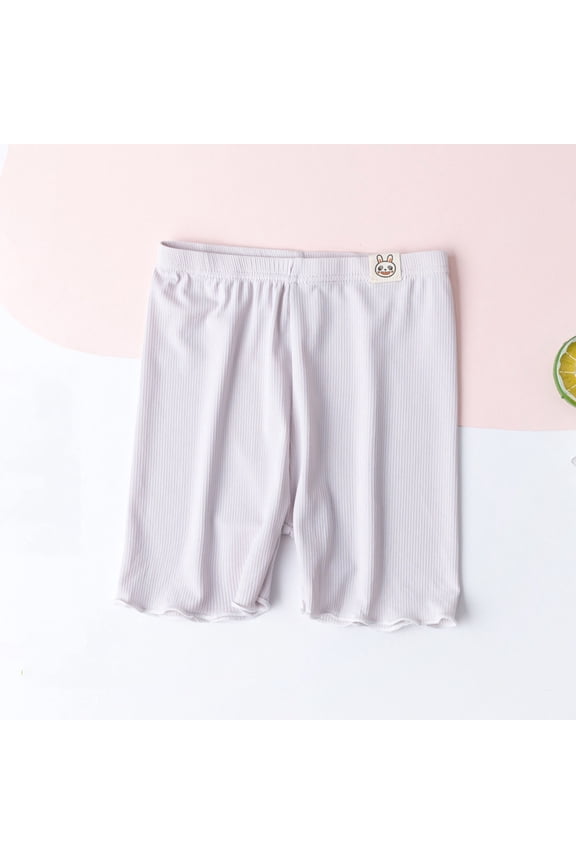Girls Modesty Shorts Anti Exposure Safety Bike Shorts for Under Dresses, Purple Rabbit Applique Wavy Hem Ribbed, Elastic Waist Sizes 100-160 (2-12 Years),Size 9-10T
