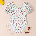 thumbnail image 1 of DAETIROS Girls One Piece Swimsuit with Puff Sleeves, White Cherry Print Quick Dry Bathing Suit for Kids 6-12 Years,Size 9-10T, 1 of 7