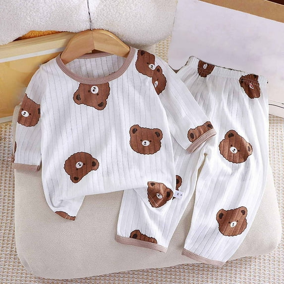 DAETIROS Girls PJS Sets-Soft Cotton Long Sleeve Shirts and Cute Pants Girls Summer Lounge Clothes Brown Size 5 Years