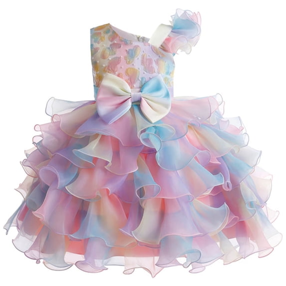 DAETIROS Girls Party Dress Hot Pink One Shoulder Princess Tutu with Ruffles for Flower Girl Birthday Kids 3-12 Years,Size 5-6 T