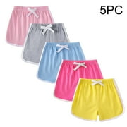 DAETIROS Girls Play Shorts 5PC,Cotton Solid Casual Drawstring Fashion Girls Summer Shorts Multicolor Size 6 Years