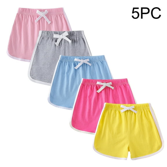 DAETIROS Girls Play Shorts 5PC,Cotton Solid Casual Drawstring Fashion Girls Summer Shorts Multicolor Size 6 Years