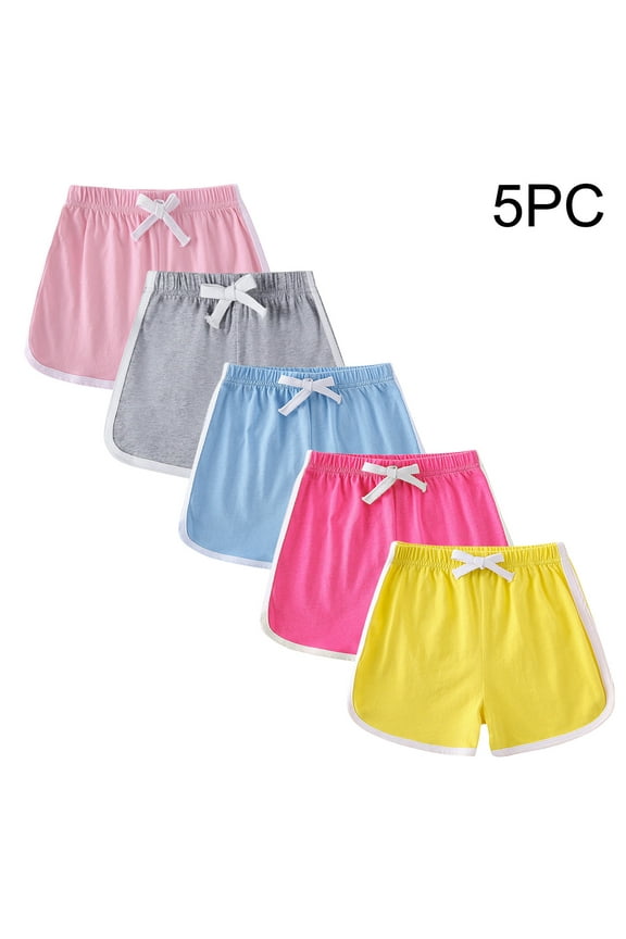 Girls Play Shorts 5PC,Cotton Solid Casual Drawstring Fashion Girls Summer Shorts Multicolor Size 6 Years